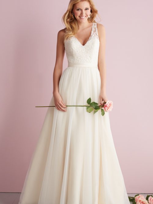 Style 66017: This romantic halter A-line wedding dress creates